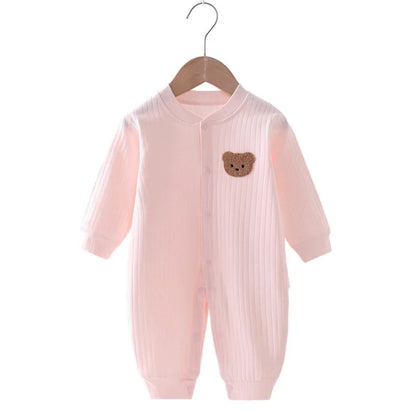Autumn Baby Romper Solid Color Bear Jumpsuit Cotton Spring Newborn One-Pieces Clothing for Boys Girls Infant Onesie 0-18M