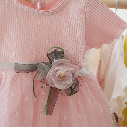 New Baby Girl Dress Summer Newborn Baby Clothes Patchwork Princess Mesh Dress For Girl 1 Year Birthday Infant Baptism Clothing
