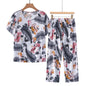 Korean Reviews Many Pajamas Set Summer Women 2 Piece Set Outfit Thin Grandma Pajama Sets Big Size Pajama Printing Home Wear