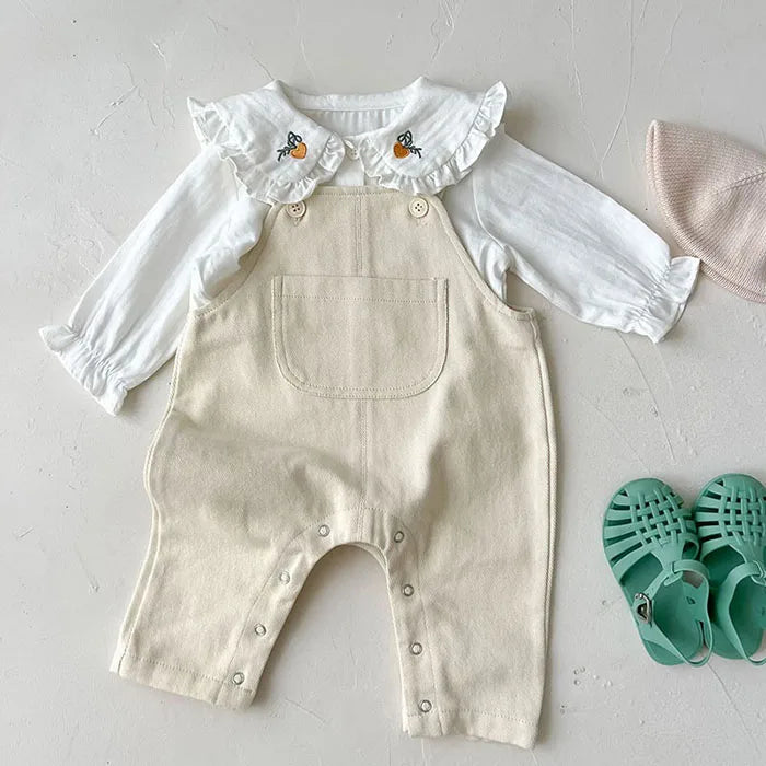 Children Clothes Suit Infant Baby Girls Clothing Set Long Sleeve Embroidered Shirt+ Denim Jumpsuit Autumn Spring Clothes Suit