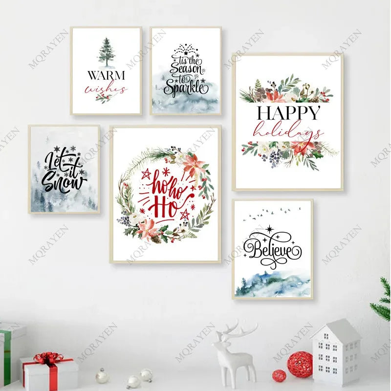 Holiday Décor Christmas Theme Posters Prints Nordic Wall Art Canvas Painting Pictures Home Room Decor Christmas Gifts