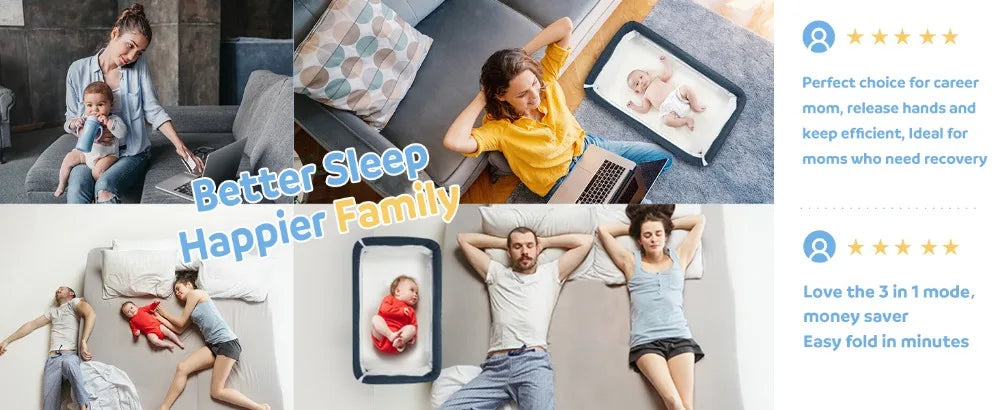 3 in 1 Baby Bassinet, Upgraded Beside Crib with 360° Highly Visible Mesh wall, Comfy Co-sleeper Bassinet with mattress, 5 Level