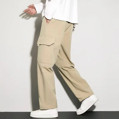 Thick and stretchy straight leg elastic waistband versatile casual long pants for men in autumn and winter, warm pure cotton pan