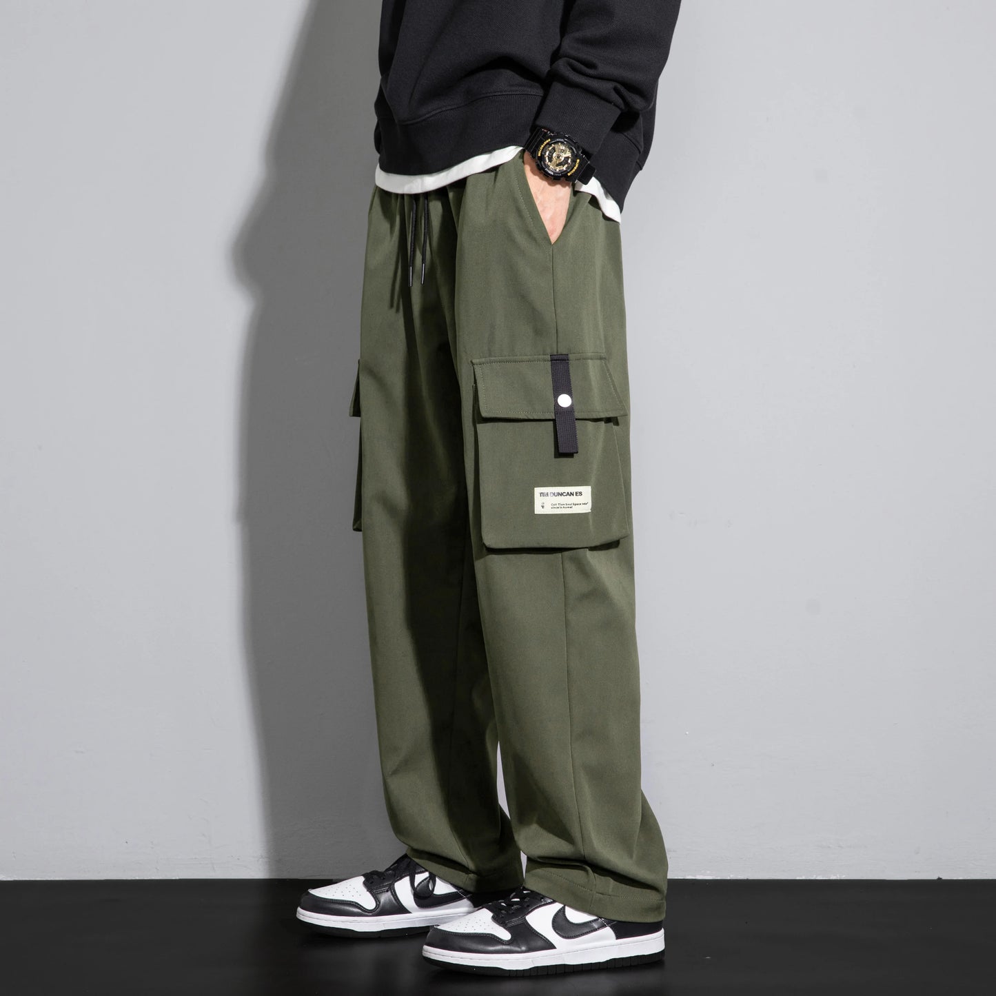 2025 Cargo Pants Men Straight Fit Wide Leg Fleece Lined Trouser Male Winter Fashion Loose Baggy Large Plus Size Warm Streetwear