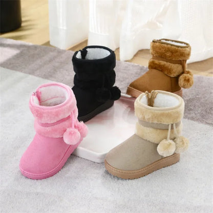 New Girls Snow Boots Winter Comfortable Thick Warm Kids Boots Lobbing Ball Thick Children Autumn Cute Boys Boots Princess Shoes
