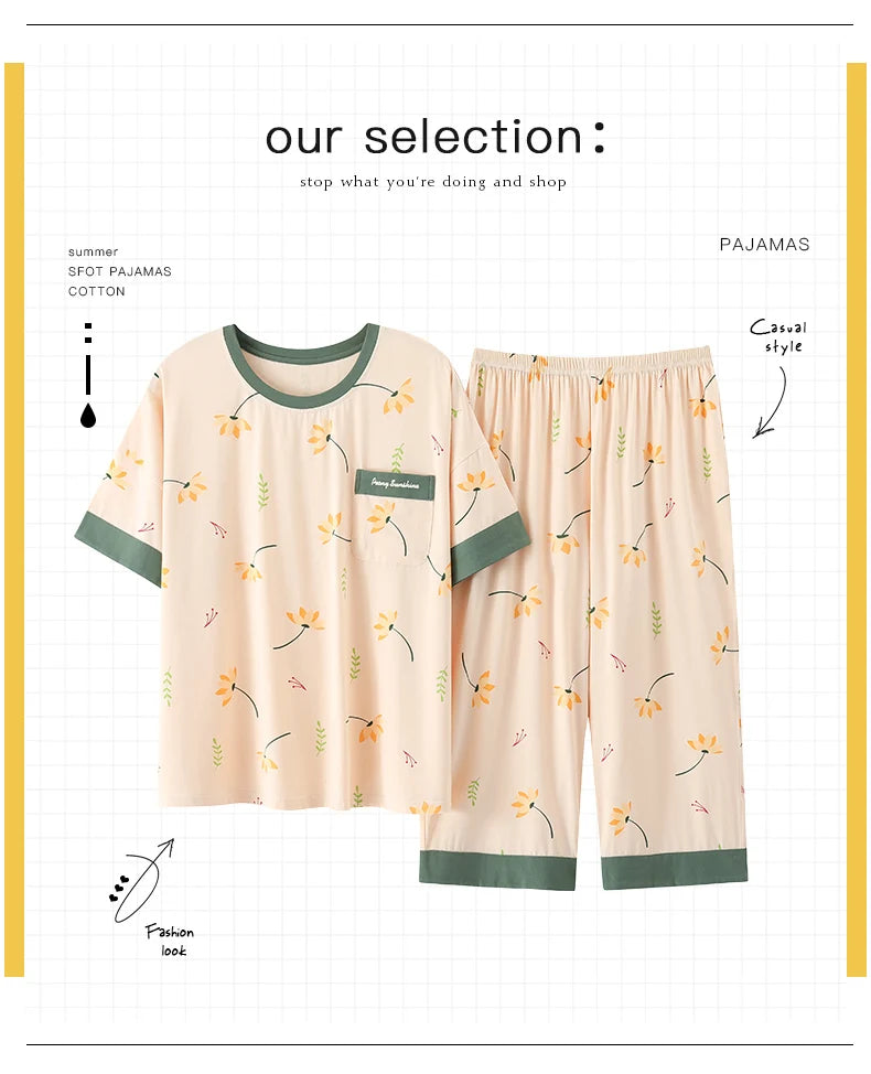 SUKAE M-5XL Cool Modal Woman's Pajamas Summer Plus Size Calf-length Pijamas Casual Knee-length Home suits Women's Capris Sleepwear