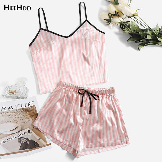 Women's Sexy Summer Pajama Sets Cartoon Pattern Pajamas Strap Sleeveless Satin Set Sleepwear Female Pajamas Nightwear Home Suit