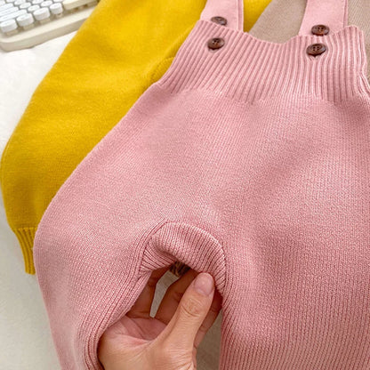 2025 New Autumn Infant Baby Knitted Jumpsuit Overalls Toddler Baby Boys Girl Trousers Knitted Solid Color Newborn Baby Pants