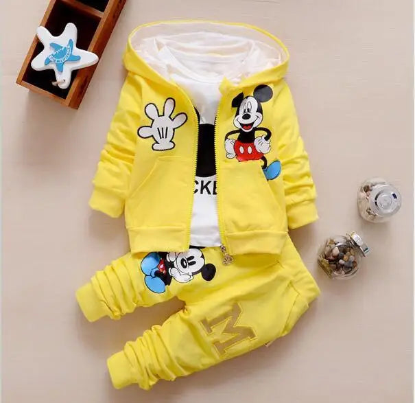 Baby Girls Boys Mickey Minnie Clothing Sets Spring Autumn Kids Outfits Hoodie +T-shirt + Pants Tracksuit Children Sport Suit