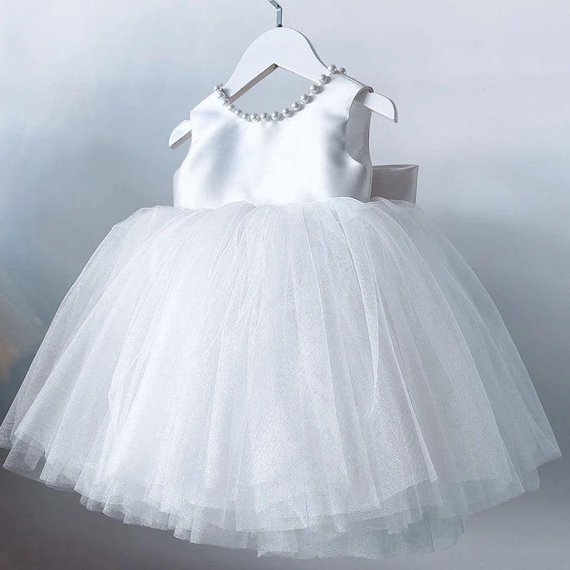 Toddler Baby Girls Dress Bow Baptism Dress for Girls 1 Yrs Birthday Party Wedding Beading Dress Formal Occasion Tutu Fluffy Gown