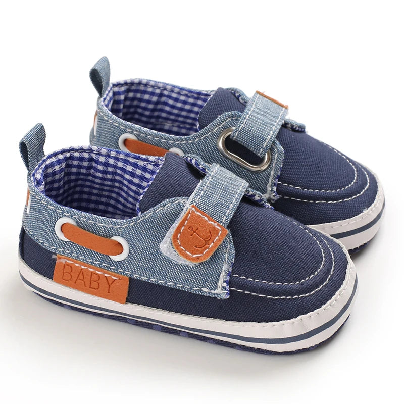 Lucky Blue Newborn Infant Toddler Boy Girl Casual Breathable Soft Cloth Bottom  Anti-slip PU Leather First Walkers Canvas Shoes