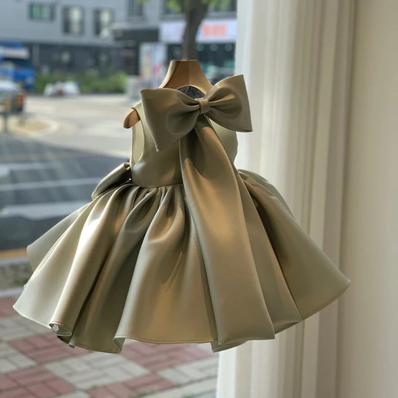 Toddler Baby Girls Summer Big Bow Baptism Dresses for Birthday Party Wedding Dress Children Costumes Princess Fluffy Prom Gown