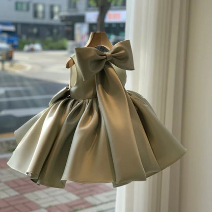 Toddler Baby Girls Summer Big Bow Baptism Dresses for Birthday Party Wedding Dress Children Costumes Princess Fluffy Prom Gown