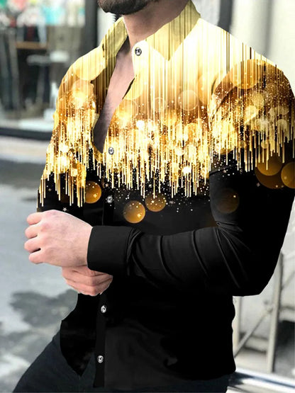 2025 New Hawaiian Shirts Luxury Gold Pattern Shirts Men's Fashion Casual Shirts Long Sleeves Lapel Beach Shirts Men's Clothing