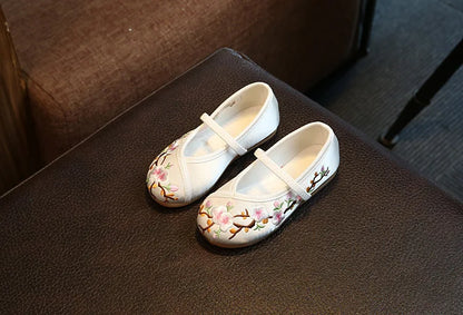 Girls Hanfu Flats Shoes Chinese Style Kids Princess Embroidery Cloth Shoes Dance Versatile Children's Ancient Dress Up Loafers