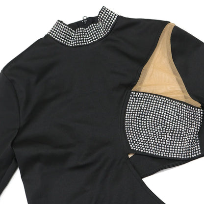 Women Sexy Rhinestone Floor Length High Slit Mermaid Party Dress