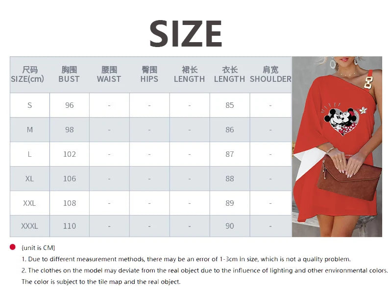 Disney Diagonal Collar One-Shoulder Party Dresses Minnie Mouse Dress Mickey Elegant Dresses for Women Evening Luxury Sexy Collar