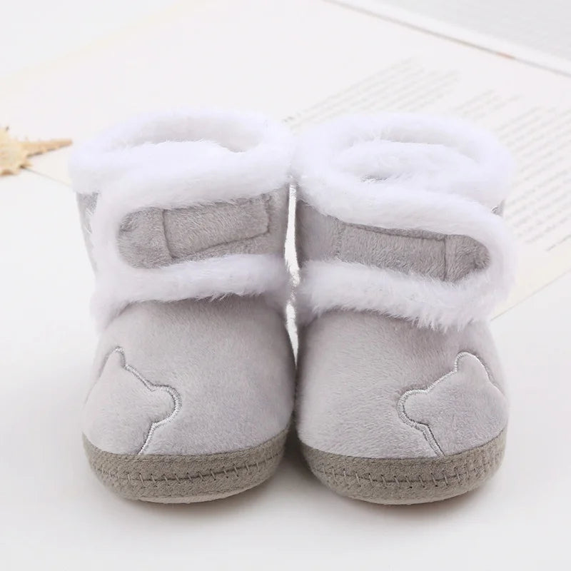 Winter Snow Baby Boots Cute Bear Warm Fluff Balls Indoor Soft Sole Infant Newborn Toddler Baby Shoes 0-18M