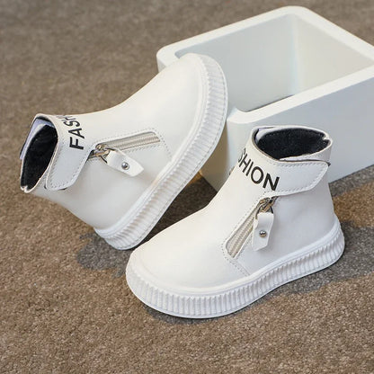 Kids Leather Boots Children Short Sport Boots Side Zipper Round-toe Classic Solid Color Non-slip Boys Girls Fashion Boots 2025