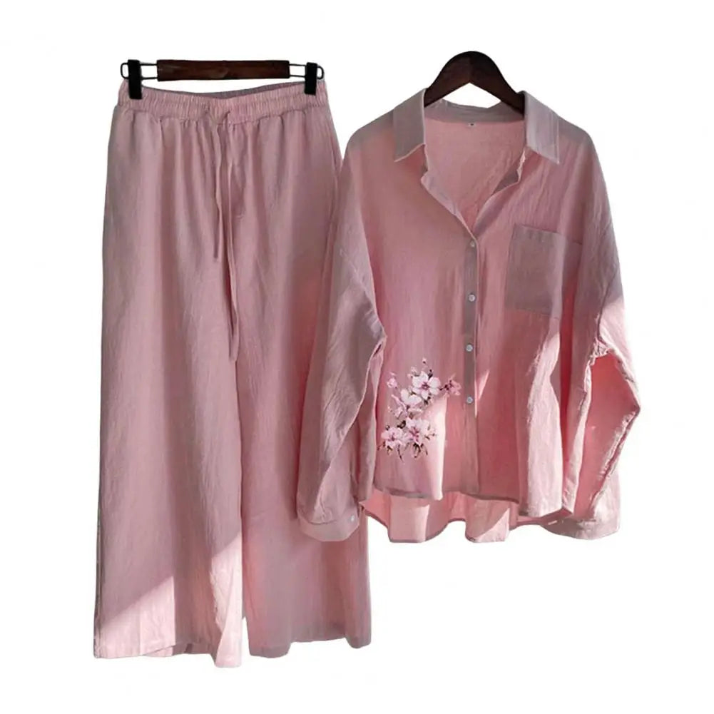 Sprind Summer Cotton Linen Women's 2 Piece Sets Outfits Printed Elegant Casual Plus Size Matching Set Women's Suit Blouse Pants