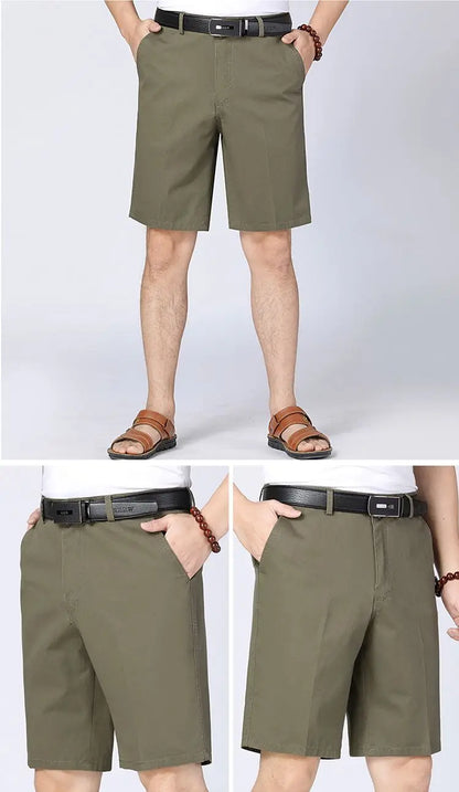 Classic Mens Cotton Shorts Men Stretch Casual Shorts Bermuda Knee Shorts Golf Sports Summer Cool Breathable Shorts Khaki Beige