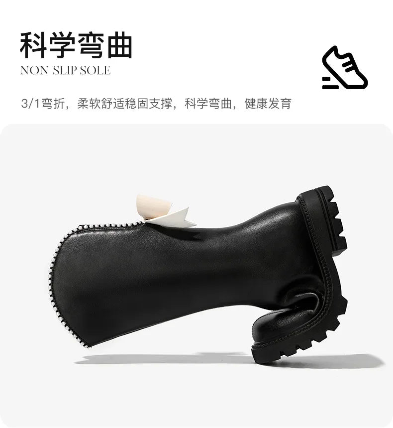 Long Boots for Girls and Children 2026 New Winter Long Leather Boots Princess Foreign Girls Plus Cashmere Shoes