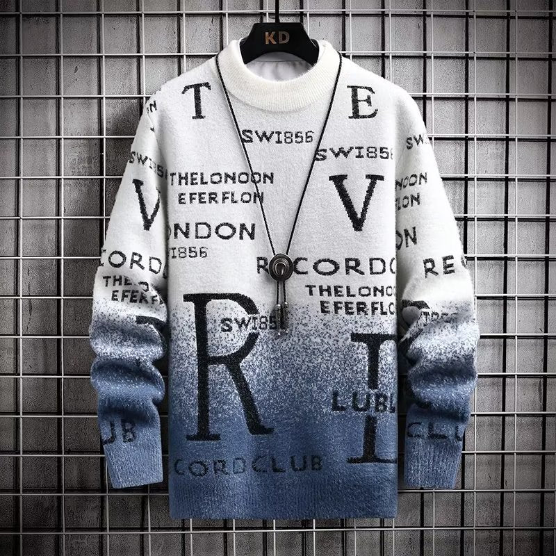 2025 Autumn Winter Men's Sweater Korean Fashion Men Clothing English Elements Sweater Men Casual Pullover O-Neck Sweaters Men