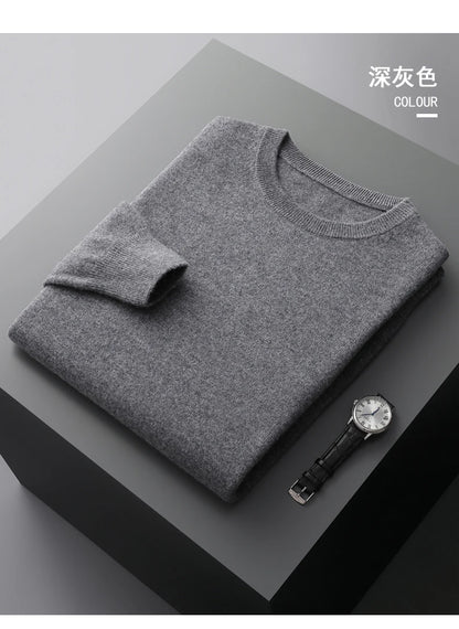 100% merino cashmere sweater men's round neck pullover business casual fashion top knitted loose men's Jacket