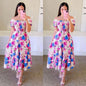 Elegant Women's Off Shoulder Midi Dress 2025 Summer Fashion dresses High Waist Flower Print Short  Sleeve Dress Robe Clothing