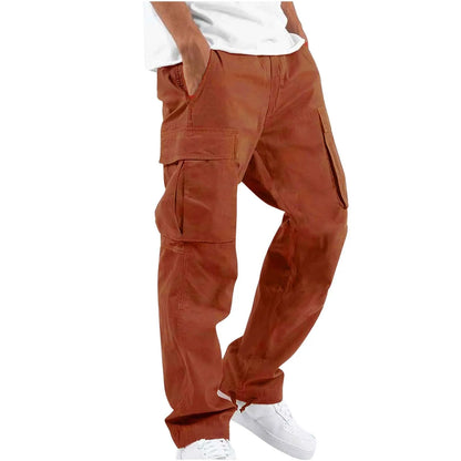 2026 new Men Spring Casual Trousers Solid Color Multi-Pocket Loose Straight Sports Fitness Pants Outdoor Cargo Pants Men