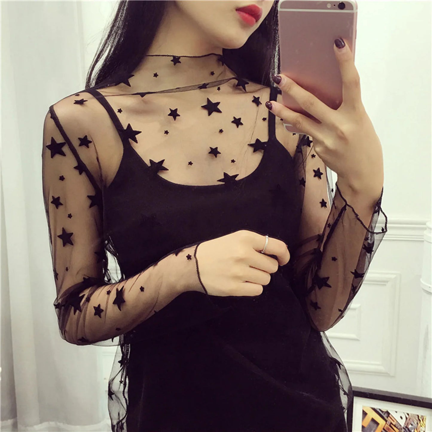 Women Daisy Print Lace Sheer Tops Sexy Tees Long Sleeve Thin Mesh Shirts Fashion Ladies Top 2026 Summer Sunscreen Blouse
