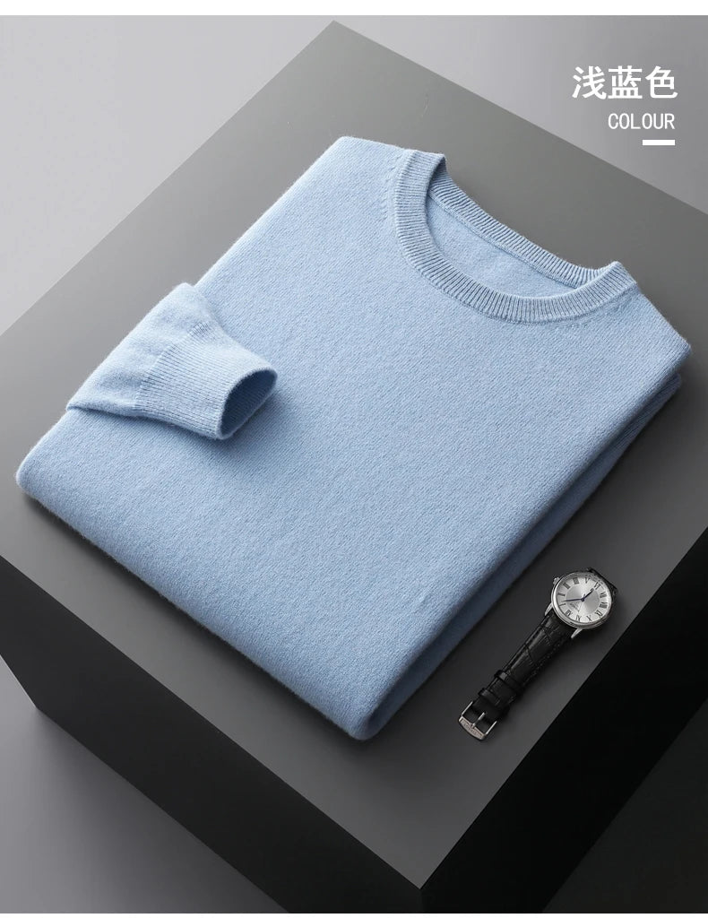 100% merino cashmere sweater men's round neck pullover business casual fashion top knitted loose men's Jacket