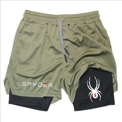 Y2K Performance Shorts Men Spider Printed GYM Casual Sports Compression Shorts Workout Running Mesh 2 In 1 Sport Short Pants