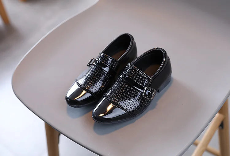 Boys Leather Shoes 2022 Spring Autumn Kids Performance Mary Janes Shoes for Party Wedding Shows Solid Black Slip-on Shoes