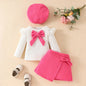 Baby Girls Clothes New Year Set 0-3Y Long Sleeve Big Bow Top Irregular Skirt and Beret 3Pcs Toddler Christmas Clothes