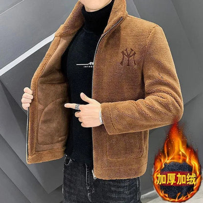 2025 New Hot Selling Autumn/winter Fashion Men's Imitation Lamb Wool Jacket With Collar Thick Wool Jacket Men's Top Coat
