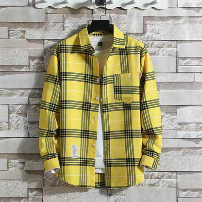 Spring New Korean Style Plaid Shirts Men's Handsome Long-sleeved Loose Casual All-matching Shirt Coats 2026 Trend Men's Clothing