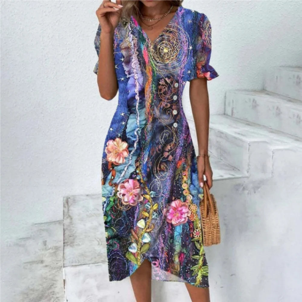 Elegant Ladies Midi Dress Geometric Button Split Dress Платья Vestidos Medievales Para Mujer De Verano Elbiseler Jurken Dames