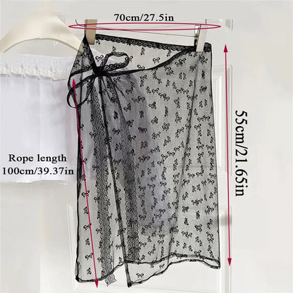 INS Blogger Lace Layered Gauze Skirt Y2k Streetwear Apron Wrap Skirt Lace Up Matching Pants Spicy Girl Stacked Y2k Wrap Skirt