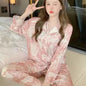 2026 Autumn New Ice Silk Women Pajama Lapel Button Cardigan Outfits for Women 2 Piece Set Fashion Printing Set Clothes for Women