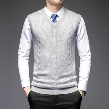 2026 New Trend Men's Business Casual Pullover Wear Warm Sleeveless Wool Knitted Sweater Vest Tops