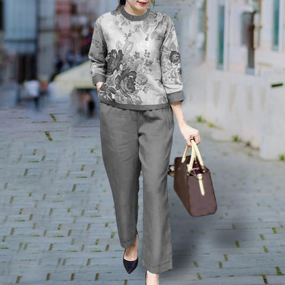Summer Sets Large Silk Wide Leg Trouser Set Women's Spring 2026 New Print Silk Fashion Slim Two Piece Set Female Elegant