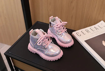 Kids Shoes Boots for Girl Spring Autumn New Toddlers Leather Boots Fashion Glossy Children's Platform Ankle Boots Side Zipper