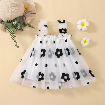 2025 New Baby Girl Clothes Multi Coloured Embroidered Floral Mesh Camisole Cute Baby Girl Dress Party Princess Fluffy Dresses