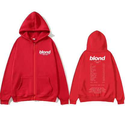 Rapper Frank Hip Hop Oversized Zipper Hoodie Ocean Hip-Hop Fashion Zip Up Jacket Men's Blond Vintage Sweatshirt Male Streetwear