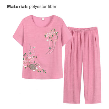 New Arrival Female Pajamas Set Sleepwear Women Cotton Print Flower Pyjamas Summer Loose Nightwear Home Large XL-4XL