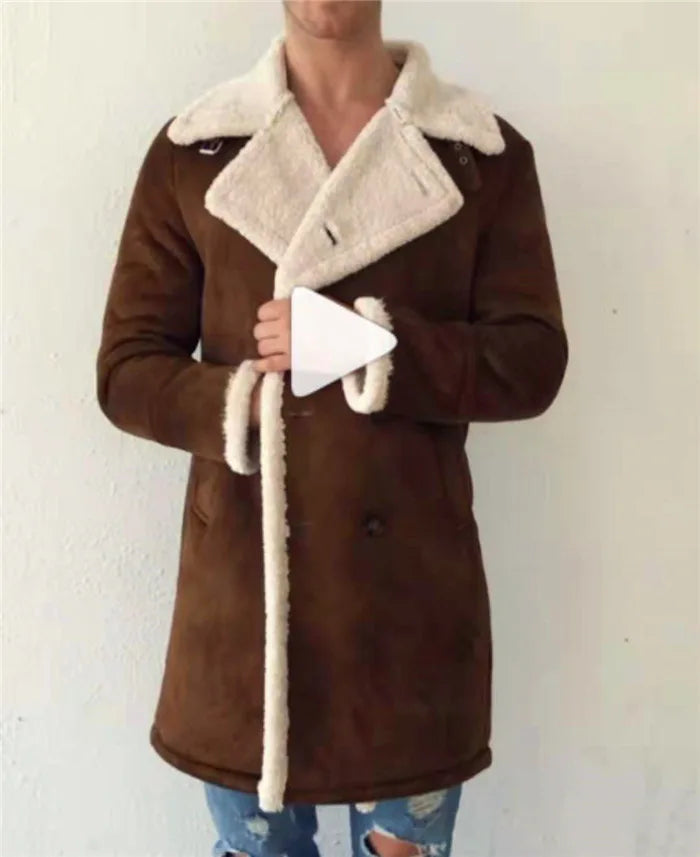 2026 Men's Woolen Coat Middle-aged Double Collar Autumn And Winter Warm Fashion Slim-fitting Woolen Men's Coat Pocket
