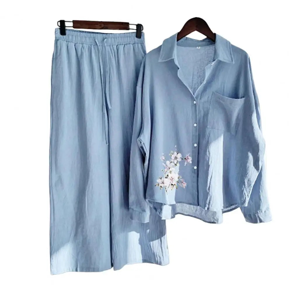 Sprind Summer Cotton Linen Women's 2 Piece Sets Outfits Printed Elegant Casual Plus Size Matching Set Women's Suit Blouse Pants