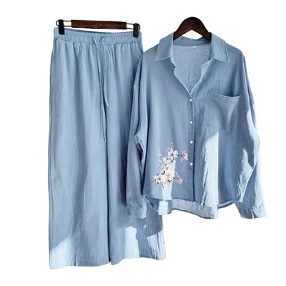Sprind Summer Cotton Linen Women's 2 Piece Sets Outfits Printed Elegant Casual Plus Size Matching Set Women's Suit Blouse Pants