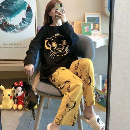 Women's Pajamas Sets Spring Autumn Two-Piece Cute Print Pajama Long Sleeve Pajama Home Clothes Two-piece
